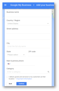 Google+ Fill out your business information
